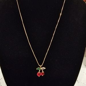 Cherry Necklace, 18K Gold Plated, Minimal Fruit Necklace, Delicate Cherry Pendan